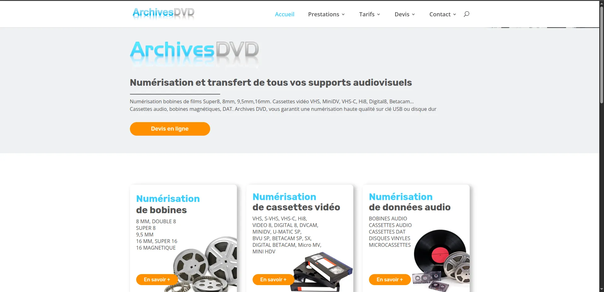 Page d'accueil du site ArchiveDvd