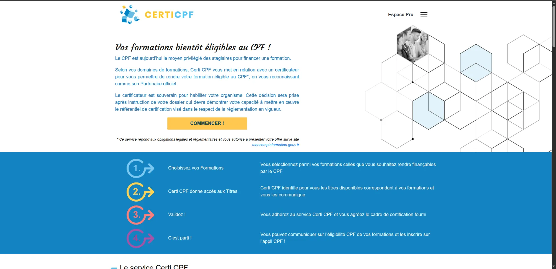 Page d'accueil de la plateforme CertiCPF